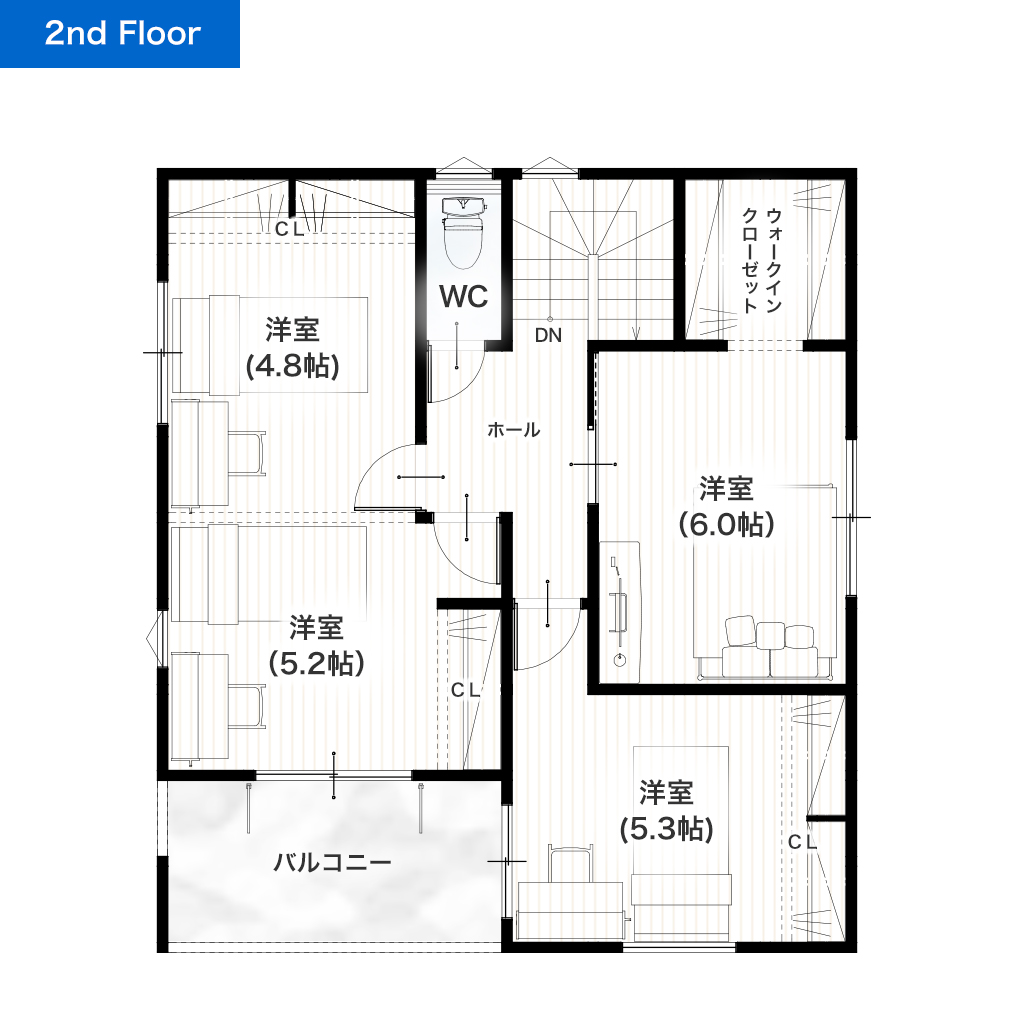 熊本市南区城南町舞原4期6号地 31坪 4SSLDK 建売・一戸建ての新築物件 2階間取り図