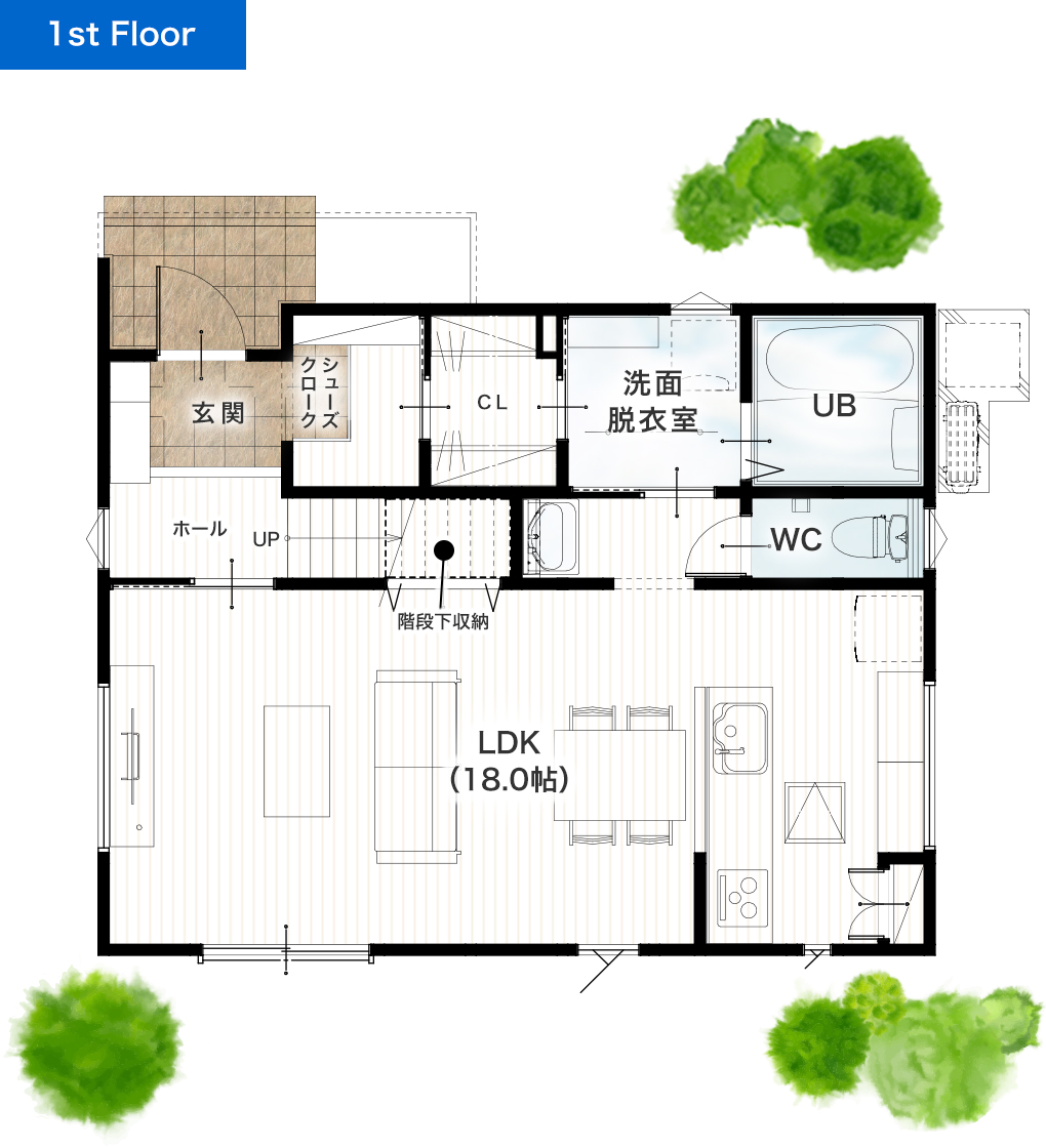 上益城郡御船町木倉2期14号地 32坪4SLDK 建売・一戸建ての新築物件 1階間取り図