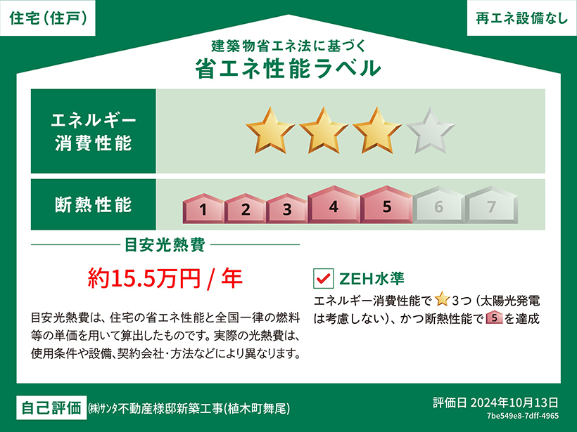 熊本市北区植木町舞尾 建築物省エネ法に基づく省エネ性能ラベル