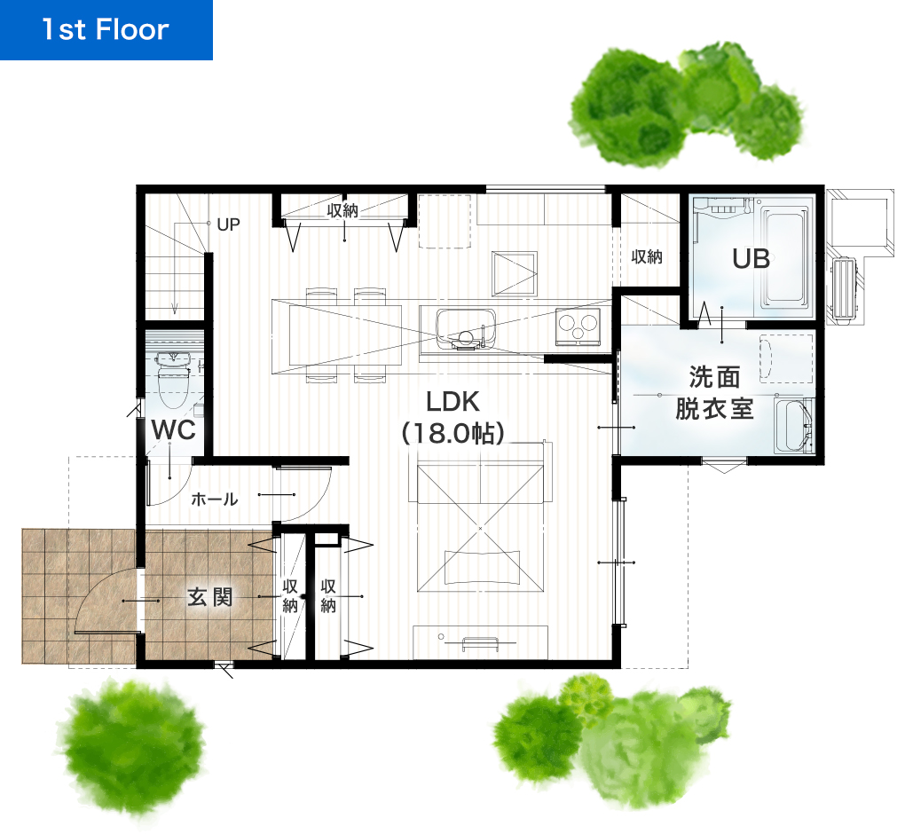 熊本市東区三郎2丁目2期2号地 32坪 4SLDK 建売・一戸建ての新築物件 1階間取り図