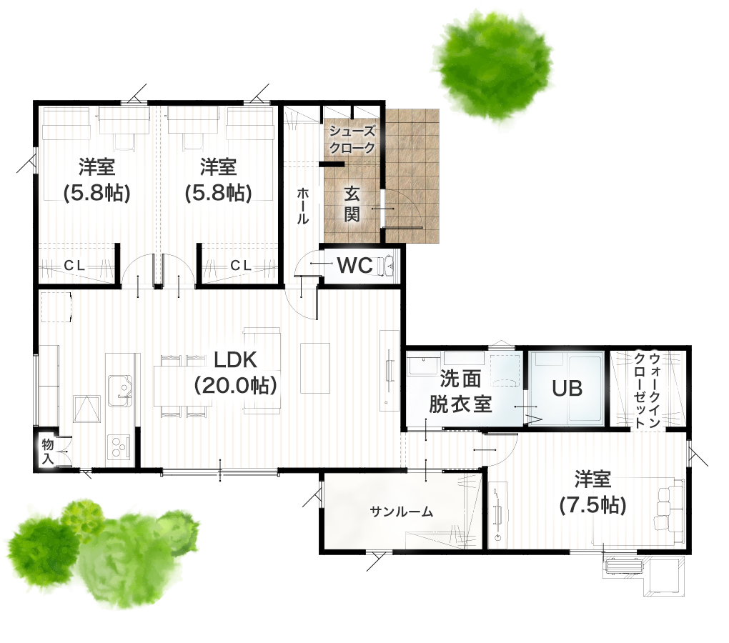 熊本市北区楡木5丁目3期 29坪 3SSLDK 建売・一戸建ての新築物件 1階間取り図