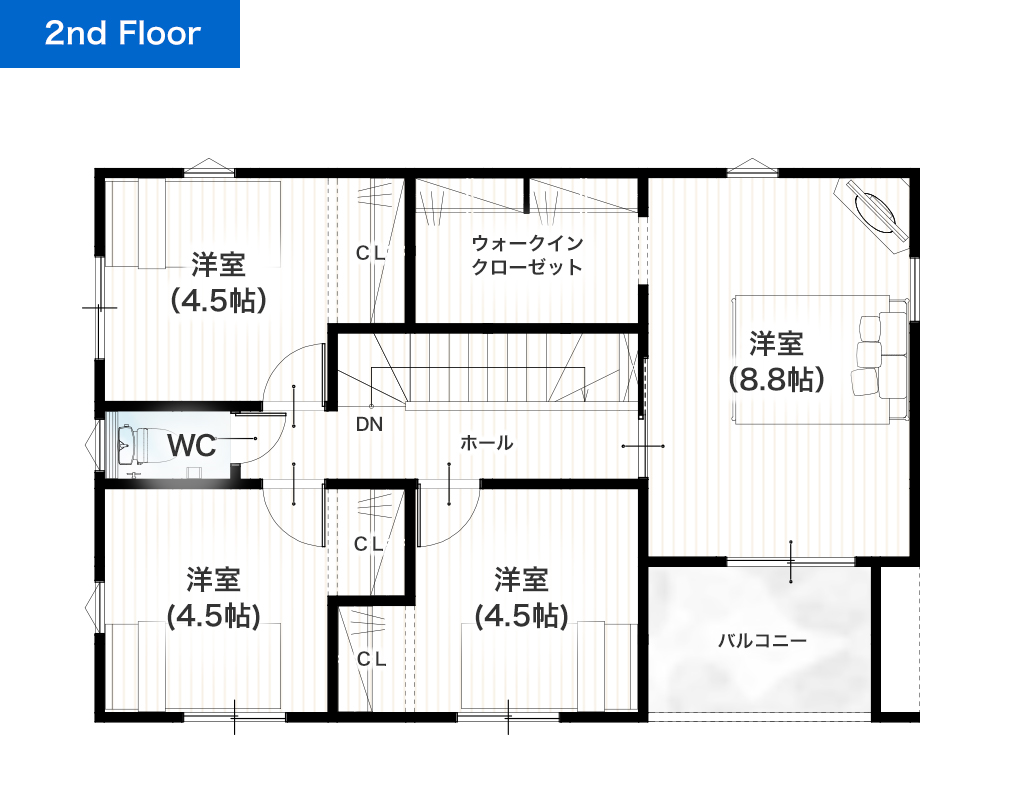 熊本市北区植木町大和2期 33坪 4SLDK 建売・一戸建ての新築物件 2階間取り図