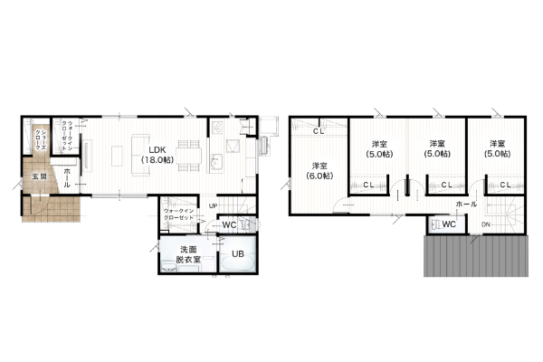 熊本市北区弓削2丁目 33坪 4SSLDK 間取り図 1階床面積 56.31㎡（17.03坪） 2階床面積 53.82㎡（16.28坪） 建物面積 110.13㎡（33.31坪） 土地面積 217.18㎡（65.69坪）