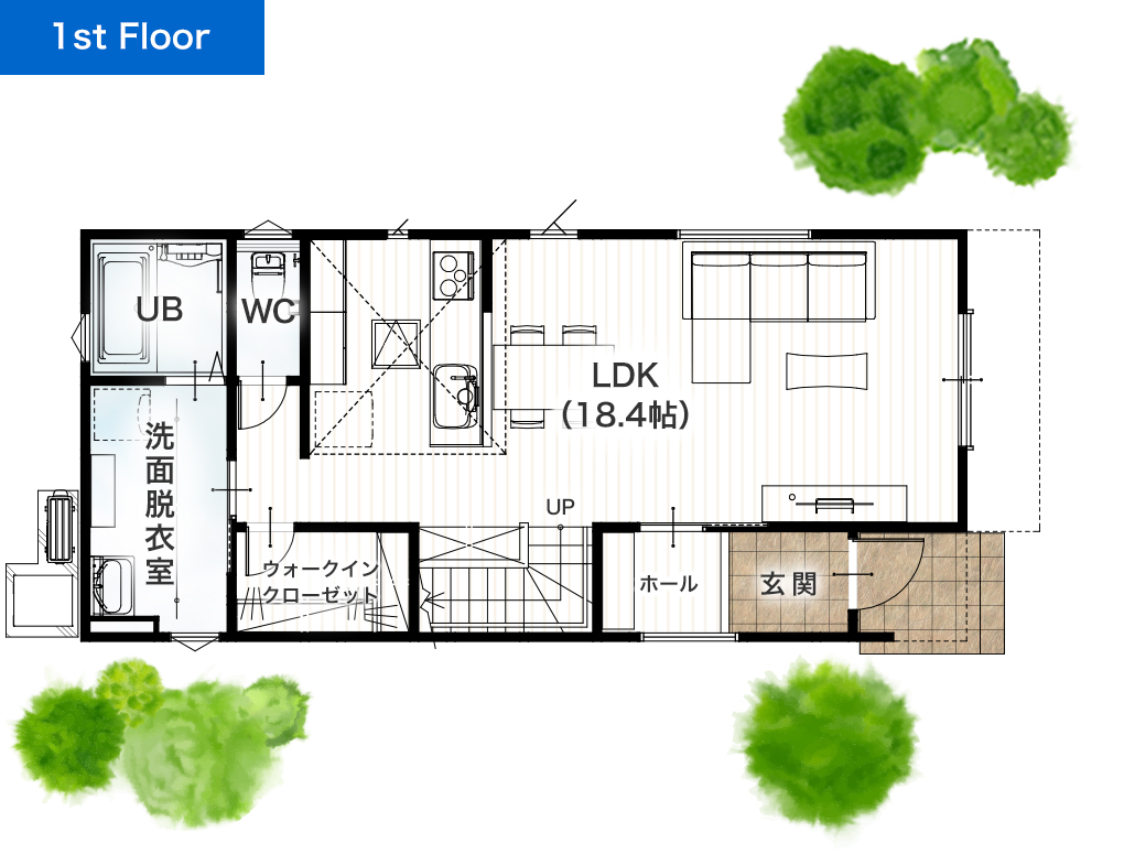 熊本市東区健軍1丁目2期 33坪 4SLDK+書斎 建売・一戸建ての新築物件 1階間取り図