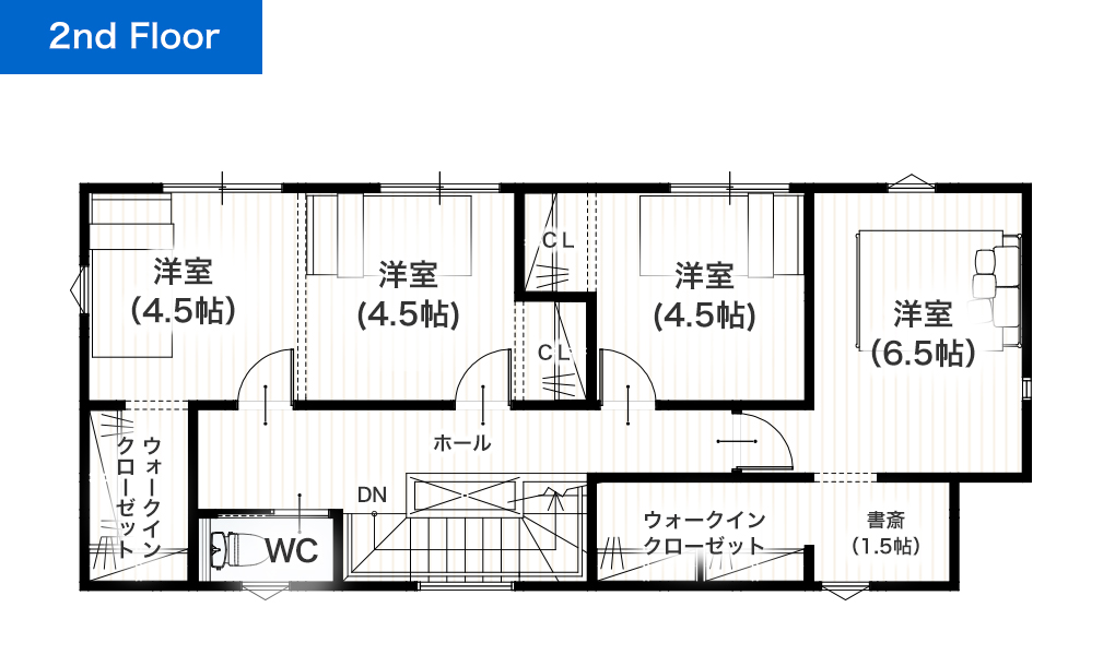 熊本市東区健軍1丁目2期 33坪 4SLDK+書斎 建売・一戸建ての新築物件 2階間取り図