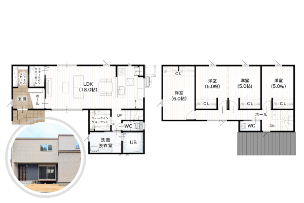 熊本市北区弓削2丁目 33坪 4SSLDK 間取り図 1階床面積 56.31㎡（17.03坪） 2階床面積 53.82㎡（16.28坪） 建物面積 110.13㎡（33.31坪） 土地面積 217.18㎡（65.69坪）